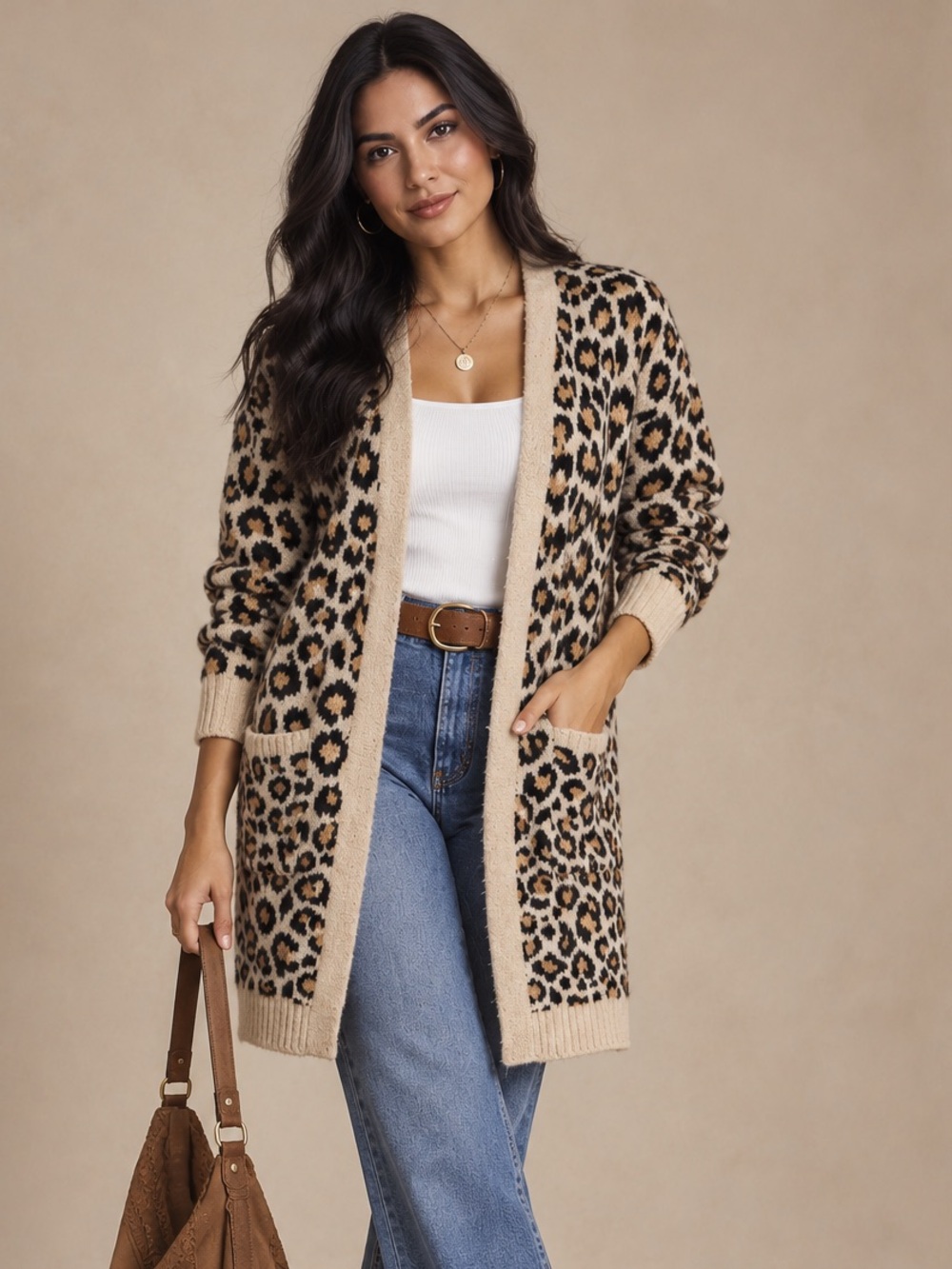 Lulu's Beige Leopard Print Open-Front Cardigan
